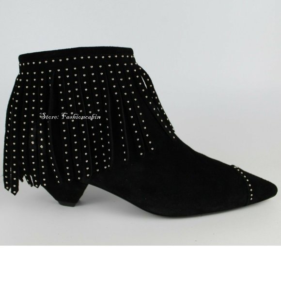 NEW SAINT LAURENT Blaze Laced Fringe Ankle Boots – Suede Studded Western Boots - Picture 8 of 15
